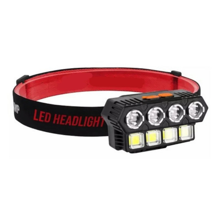 LED fejlámpa 8 LED-del, 4 világítási mód, vízálló, állítható méret