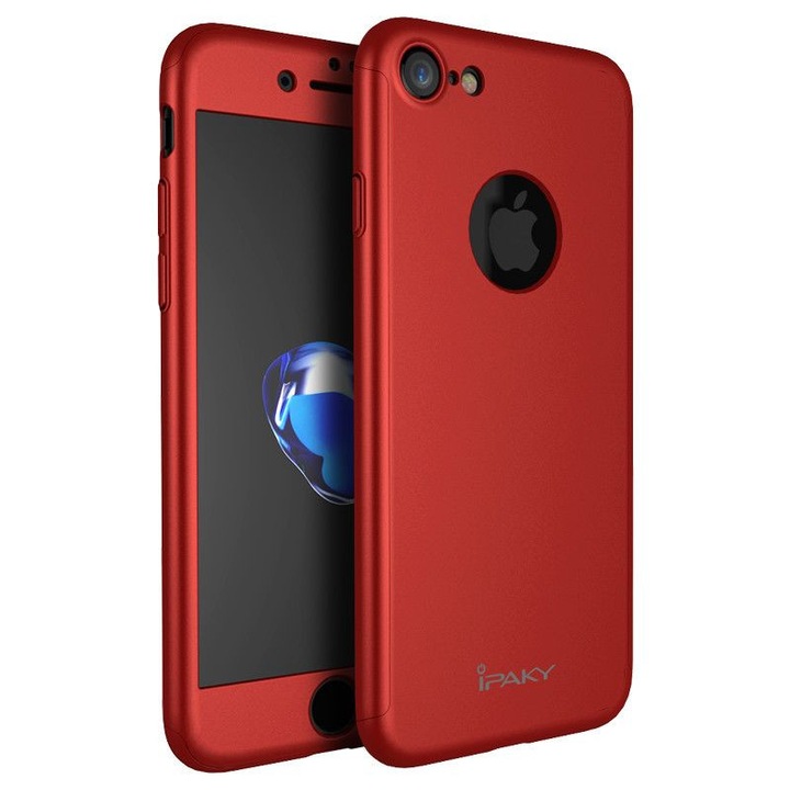 Защитен калъф за Apple iPhone 7, iPaky Pro Red Original Case, пълно покритие на 360 градуса с безплатно защитно фолио