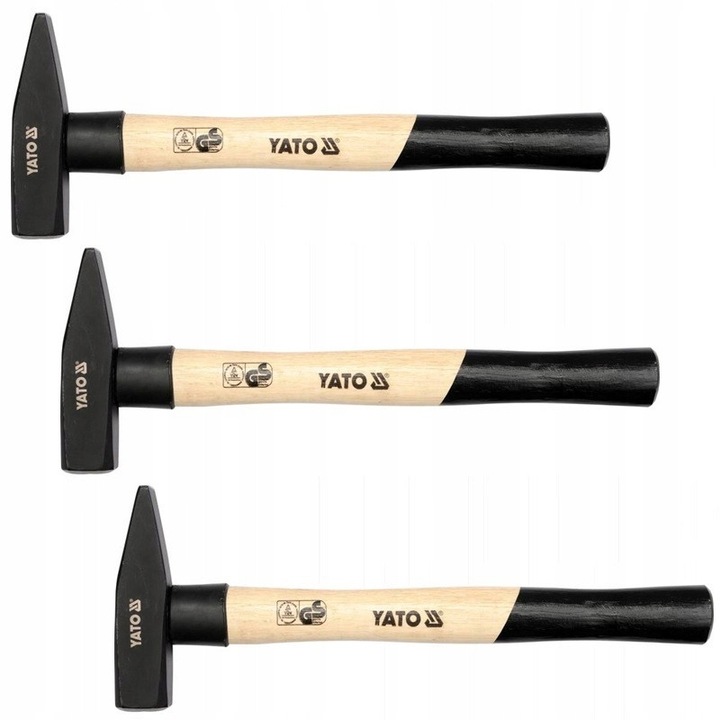 Set 3 Ciocane Lacatuserie Yato 200g, Maner Lemn, Calitate Superioara