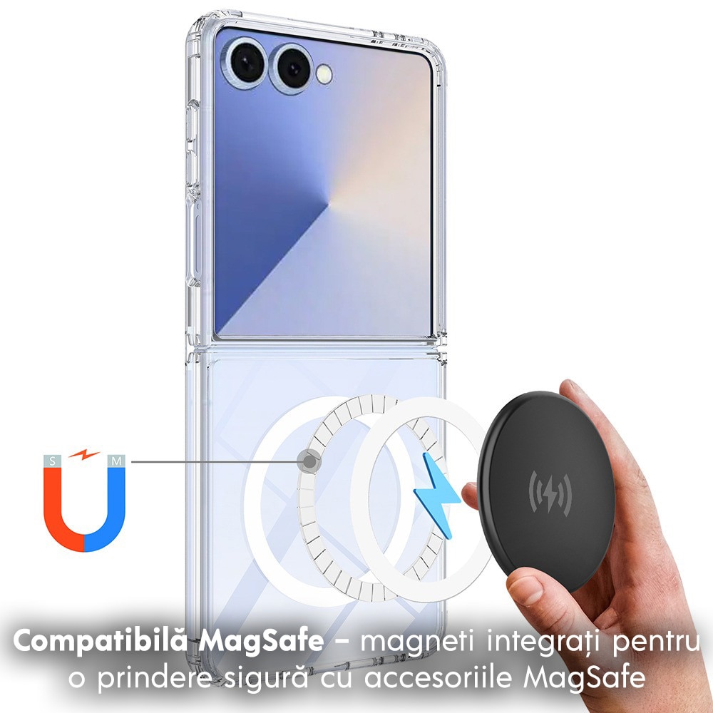 Husa pentru Samsung Galaxy Z Flip 8 DaDen MagSafe Pro, Incarcare wireless, Protectie superioara, Transparenta