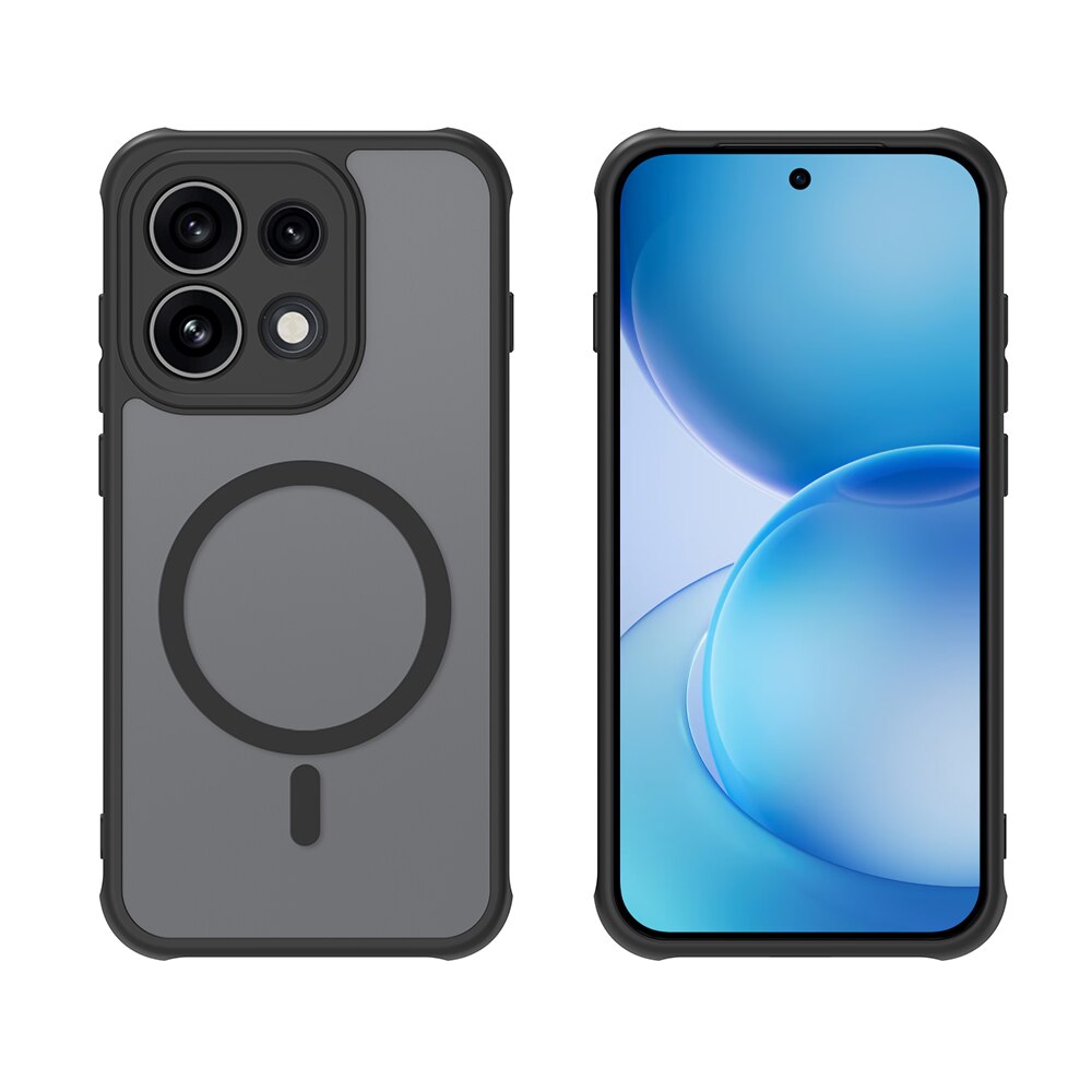 Husa pentru Oppo Reno 16 Pro 5G cu protectie pentru lentile si MagFit EasyCharge, Ghost Series Anti-ingalbenire, frosted - negru