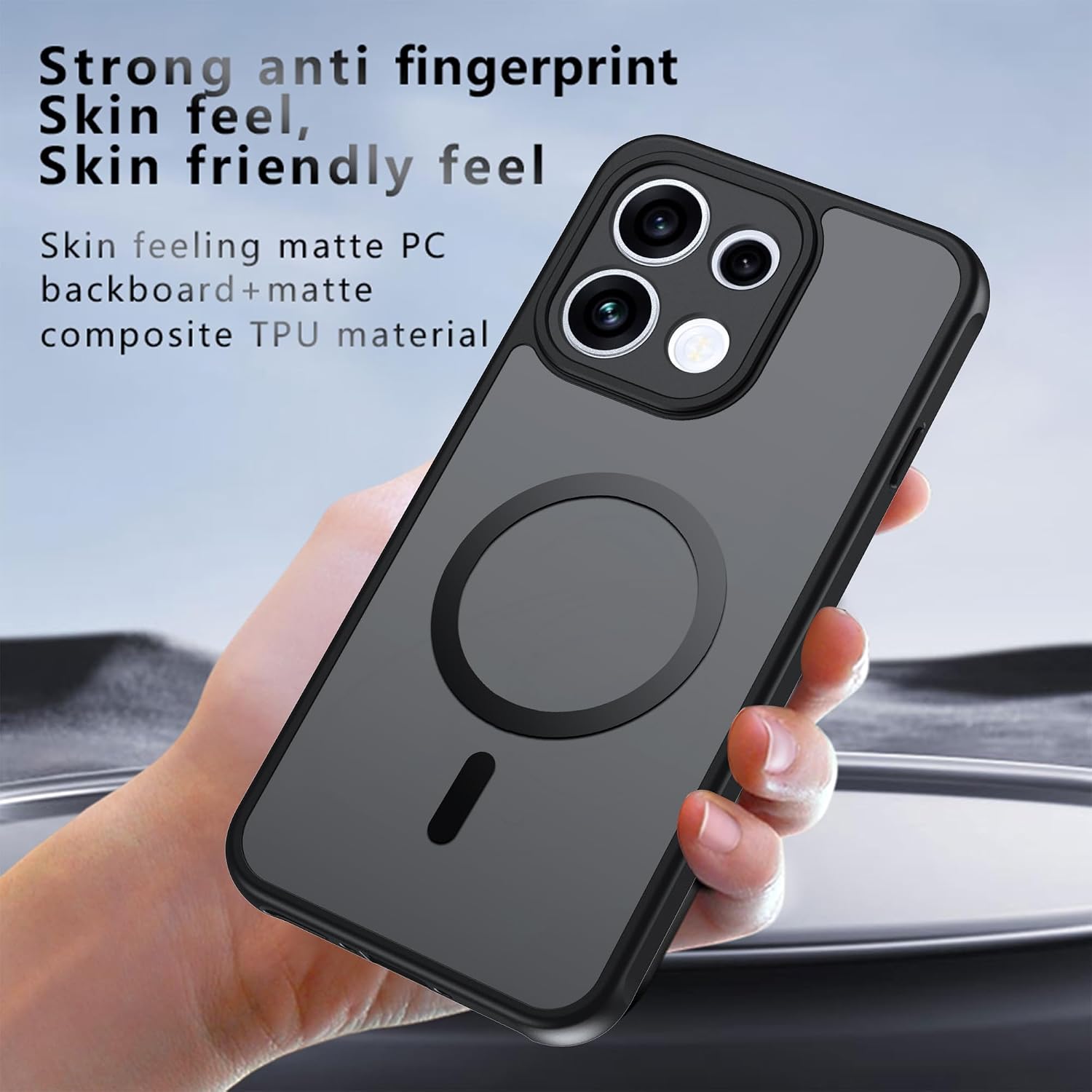 Husa pentru Oppo Reno 16 Pro 5G cu protectie pentru lentile si MagFit EasyCharge, Ghost Series Anti-ingalbenire, frosted - negru