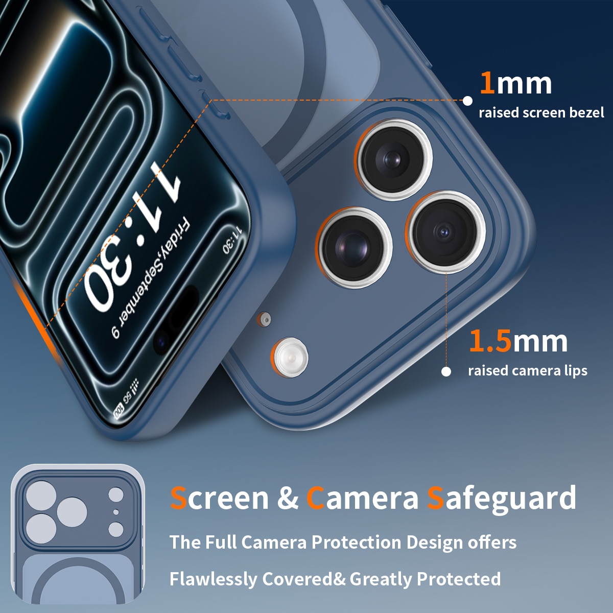 Husa de protectie compatibila cu iPhone 18 Pro Max, Omelivon, MagSafe, Protectie completa, Anti zgarieturi, Decupaje Precise, Incarcare Wireless, Design translucid, din Material PC+TPU, Albastru inchis