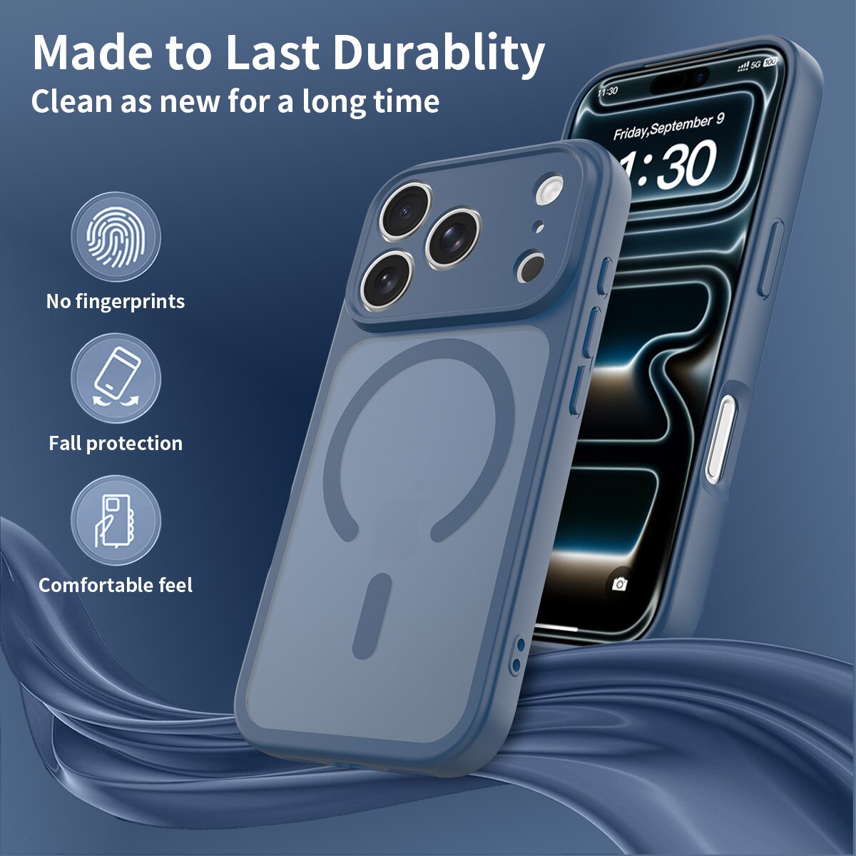 Husa de protectie compatibila cu iPhone 18 Pro Max, Omelivon, MagSafe, Protectie completa, Anti zgarieturi, Decupaje Precise, Incarcare Wireless, Design translucid, din Material PC+TPU, Albastru inchis
