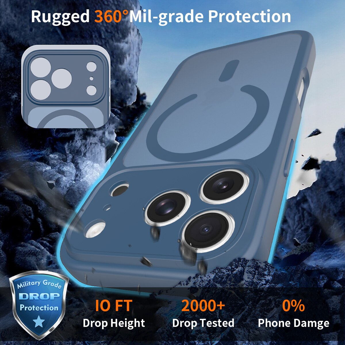 Husa de protectie compatibila cu iPhone 18 Pro Max, Omelivon, MagSafe, Protectie completa, Anti zgarieturi, Decupaje Precise, Incarcare Wireless, Design translucid, din Material PC+TPU, Albastru inchis