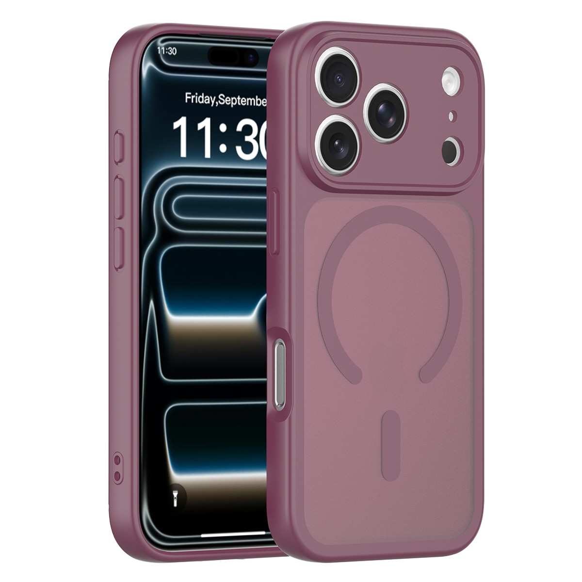 Husa de protectie compatibila cu iPhone 18 Pro, Omelivon, MagSafe, Protectie completa, Anti zgarieturi, Decupaje Precise, Incarcare Wireless, Design translucid, din Material PC+TPU, Rosu cireasa