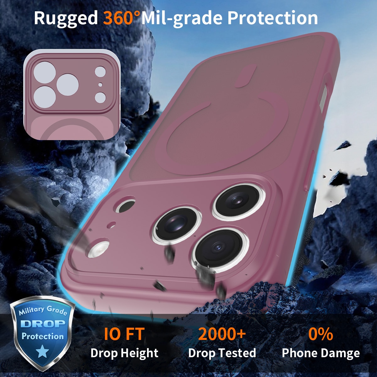 Husa de protectie compatibila cu iPhone 18 Pro, Omelivon, MagSafe, Protectie completa, Anti zgarieturi, Decupaje Precise, Incarcare Wireless, Design translucid, din Material PC+TPU, Rosu cireasa
