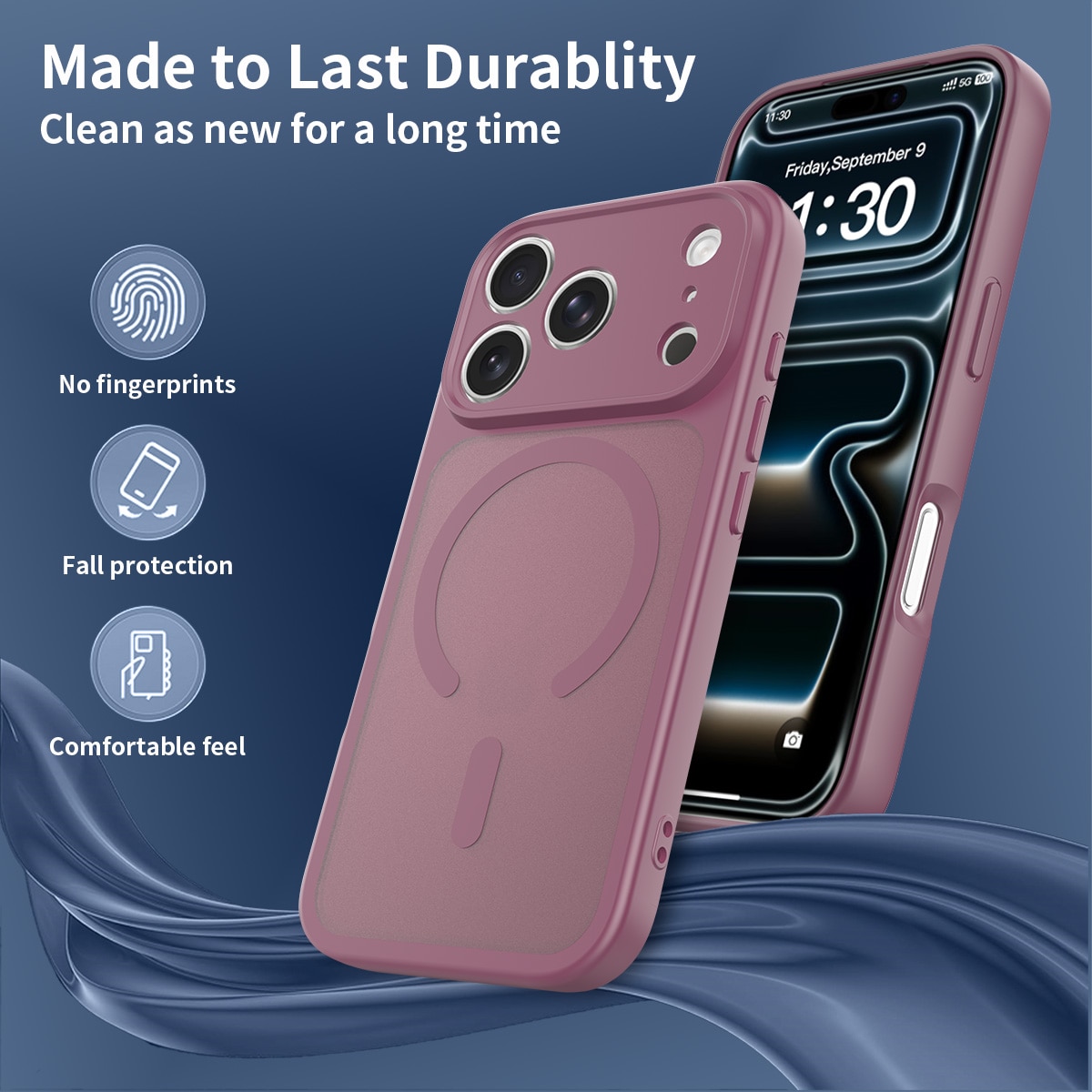 Husa de protectie compatibila cu iPhone 18 Pro, Omelivon, MagSafe, Protectie completa, Anti zgarieturi, Decupaje Precise, Incarcare Wireless, Design translucid, din Material PC+TPU, Rosu cireasa
