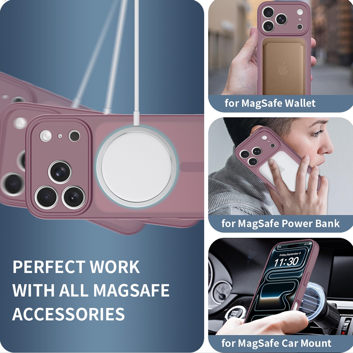 Husa de protectie compatibila cu iPhone 18 Pro, Omelivon, MagSafe, Protectie completa, Anti zgarieturi, Decupaje Precise, Incarcare Wireless, Design translucid, din Material PC+TPU, Rosu cireasa