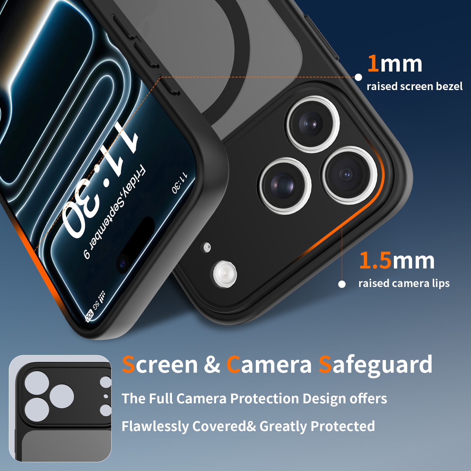 Husa de protectie compatibila cu iPhone 18 Pro Max, Omelivon, MagSafe, Protectie completa, Anti zgarieturi, Decupaje Precise, Incarcare Wireless, Design translucid, din Material PC+TPU, Negru