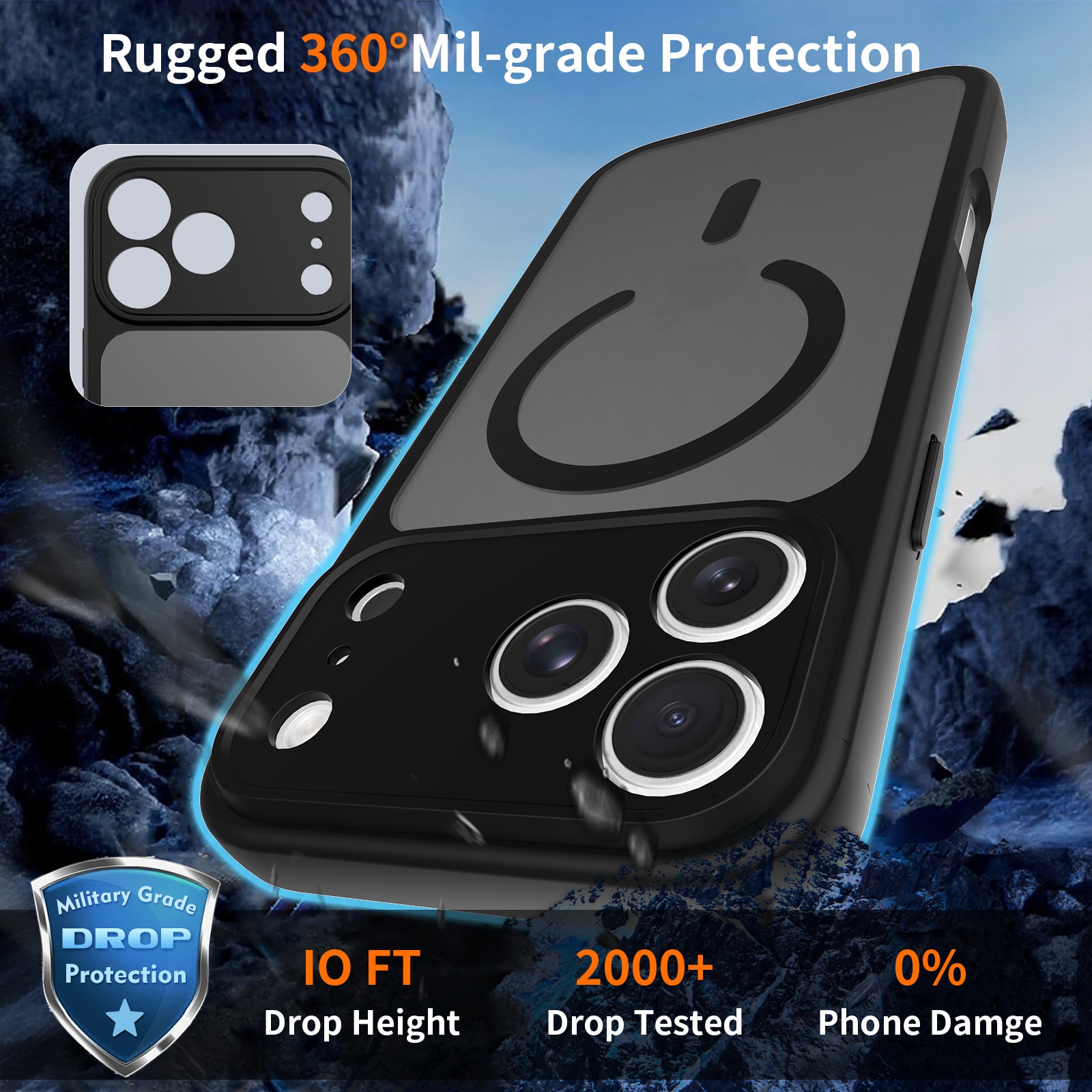 Husa de protectie compatibila cu iPhone 18 Pro Max, Omelivon, MagSafe, Protectie completa, Anti zgarieturi, Decupaje Precise, Incarcare Wireless, Design translucid, din Material PC+TPU, Negru