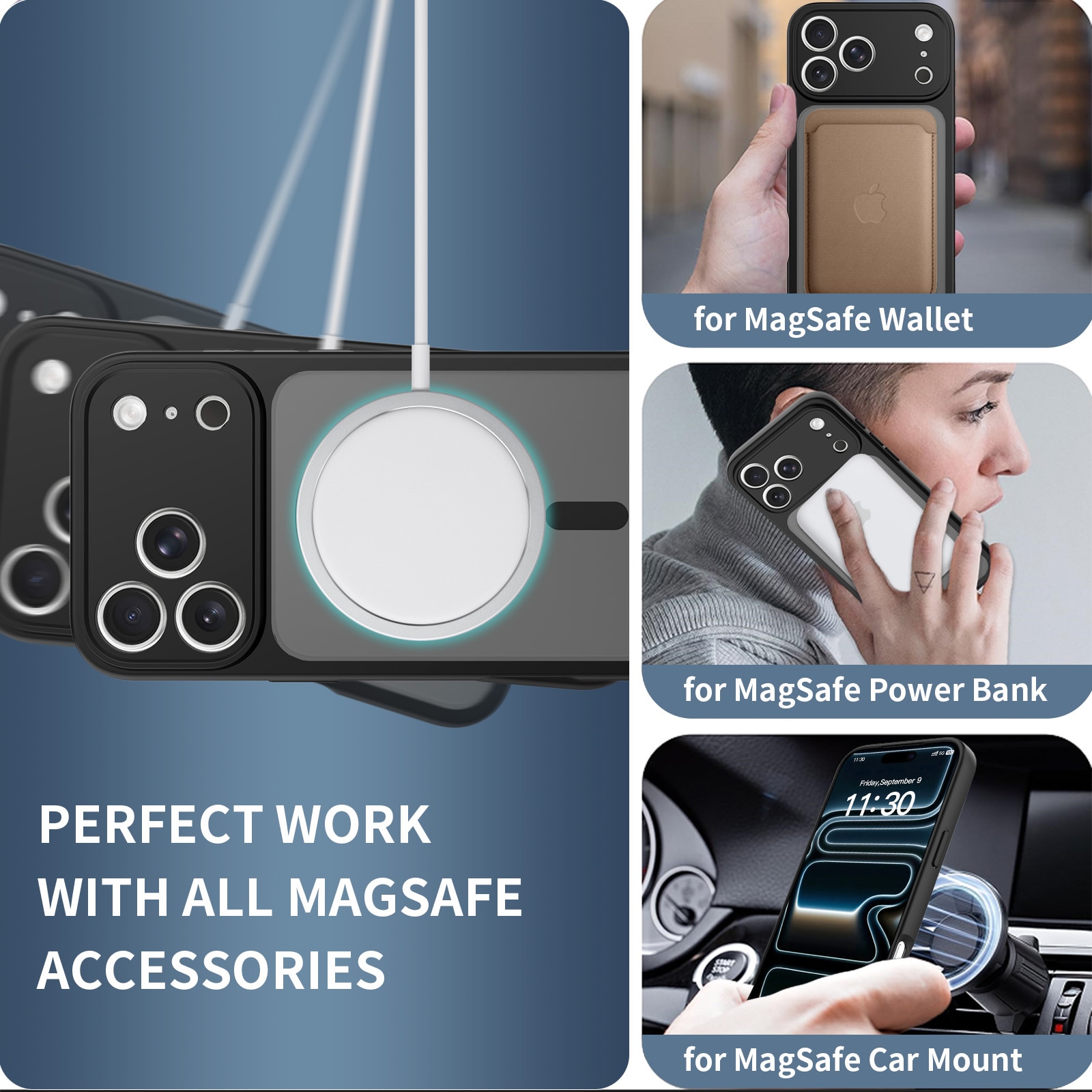 Husa de protectie compatibila cu iPhone 18 Pro Max, Omelivon, MagSafe, Protectie completa, Anti zgarieturi, Decupaje Precise, Incarcare Wireless, Design translucid, din Material PC+TPU, Negru