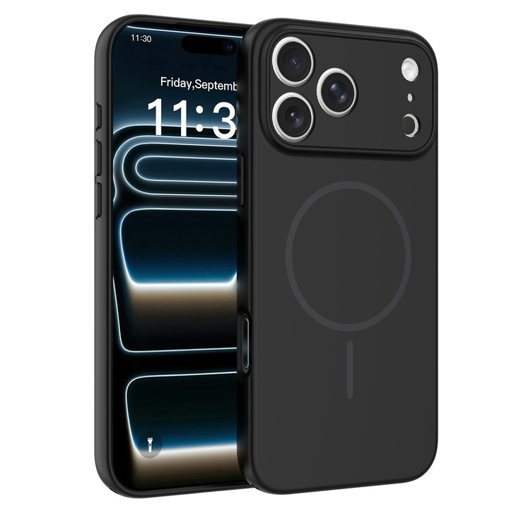 Husa de protectie pentru iPhone 18 Pro, Omelivon, MagSafe, Touch Catifela, Anti-Amprent, Protectie completa, Anti zgarieturi, Design Minimalist, Negru