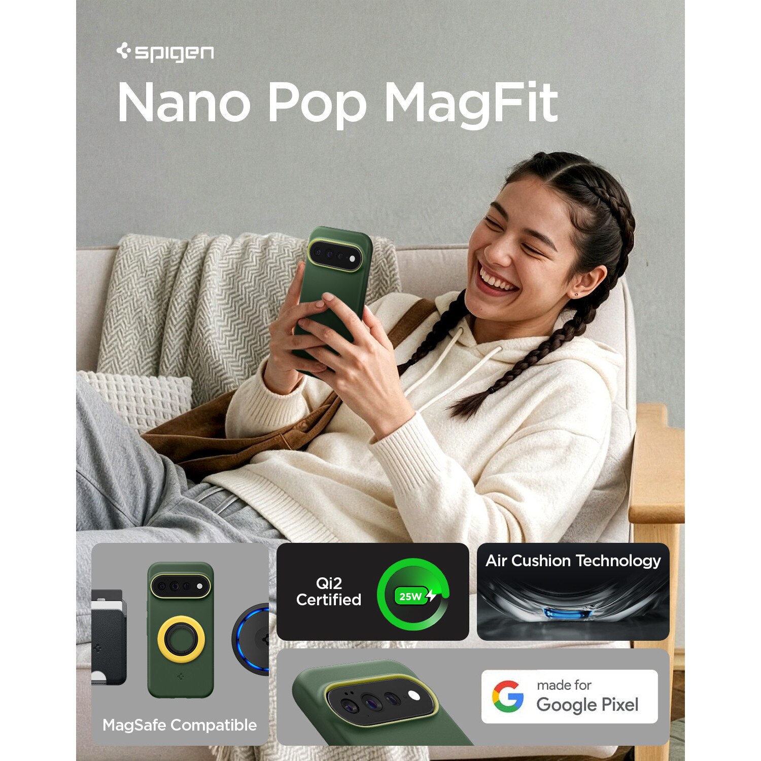 Carcasa Spigen Nano Pop cu MagSafe compatibila cu Google Pixel 11 Pro XL, Verde