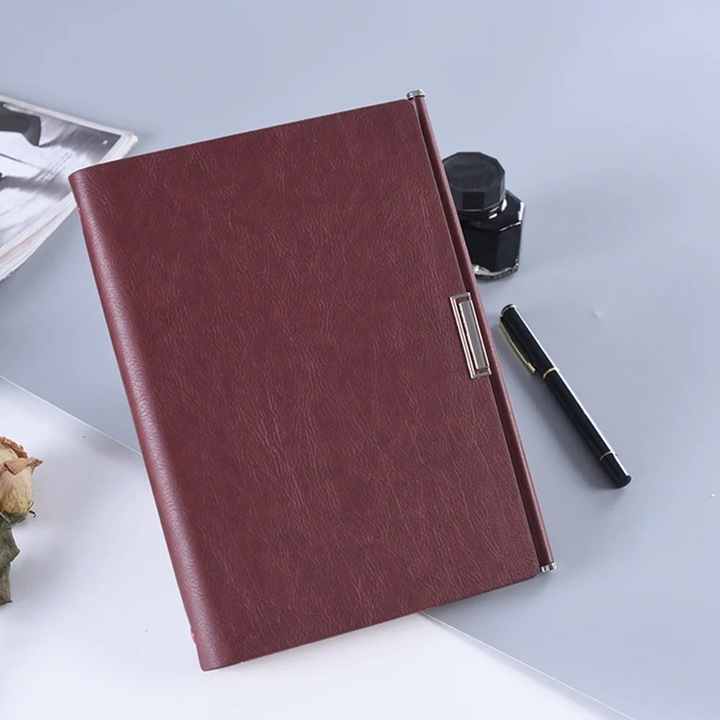 Agenda reumplibila ZYBLSSBB LSM2xh1240-BCS0338362, coperta din piele ecologica, sistem cu inele, inchidere magnetica, buzunar card si suport pix, bordo, 17.5 x 23.5 cm