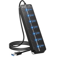Hub USB 3.0 cu 7 porturi, 5 Gbps Speed Transfer, Cablu 1.2m, Comutatoare individuale pornit/oprit, Splitter USB pentru laptop, PC, telefon mobil si multe altele