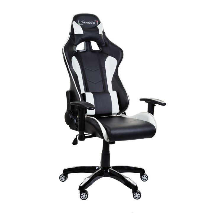 Scaun gaming Giosedio GSA042, Piele Ecologica, Negru-Alb