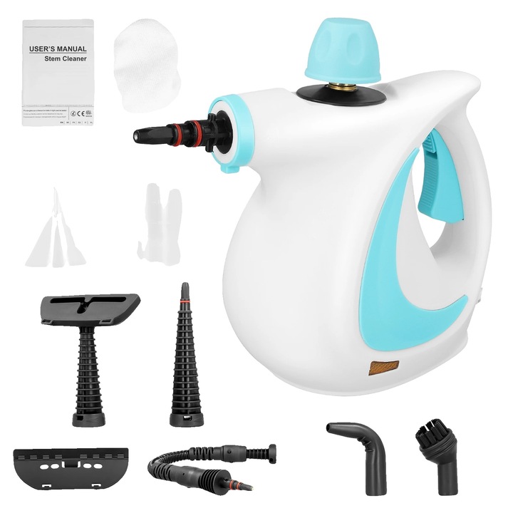 Curatator cu aburi portabil 8785371805837, 801-1000 W, design handheld cu blocare de siguranta, set accesorii, albastru