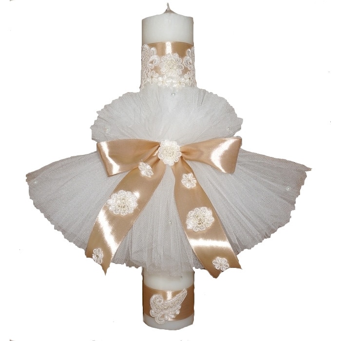 Lumanare stalp pentru botez bebelusi, eleganta, Little angel, alb-crem