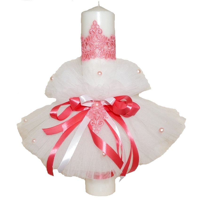 Lumanare stalp pentru botez bebelusi, eleganta, Little angel, alb-corai