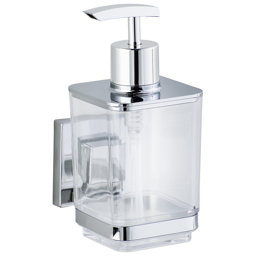 Dispenser pentru sapun Wenko, QUADRO, Vacuum-Loc, Otel inoxidabil, 340 ml, Transparent