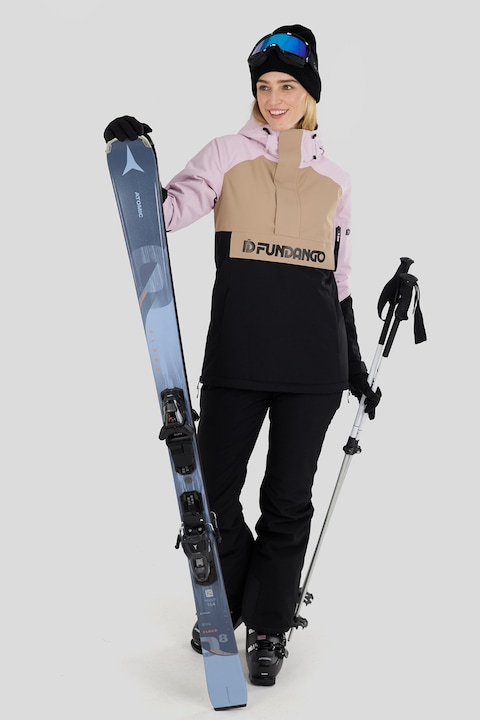Fundango, Geaca cu gluga, pentru schi Birch Eco, Negru/Roz deschis/Bej inchis