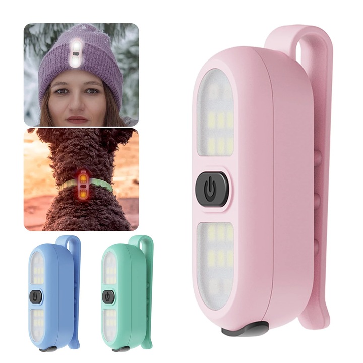 Lumina clip ZYBLSSBB LSM2xh7448-BCS0345009, LED 200 lm, reincarcabila 300 mAh, 2 moduri, cu clema portabila, multicolor