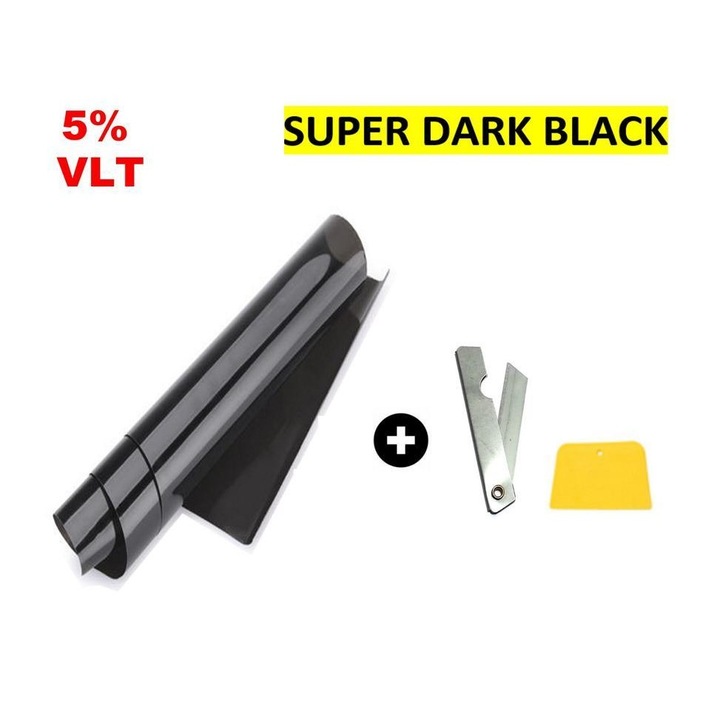 Авто Фолио за затъмнение на стъклa, прозорци FOL, VLT 5%, 76 см x 300 см, super dark black