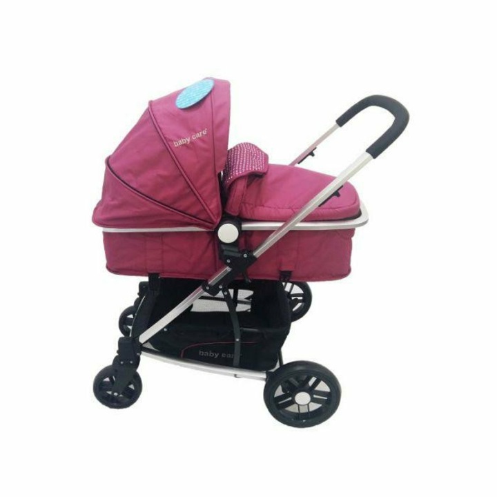 Количка за новородено 2 в 1 Baby Care™ PRO YK-18, Алуминиева рамка, Landou, 3-степенна регулируема облегалка, Фуксия