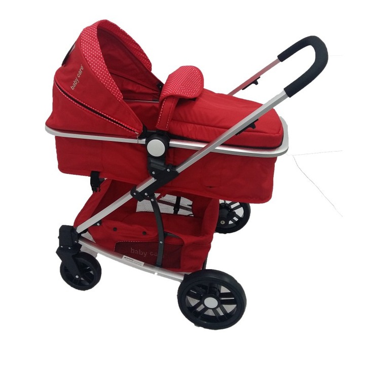Количка за новородено 2 в 1 Baby Care™ PRO YK-18, Алуминиева рамка, Landou, 3-степенна регулируема облегалка, Червена
