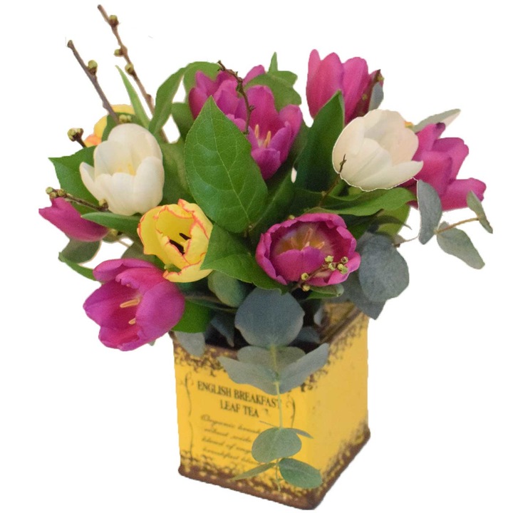 Buchet de lalele in vaza de ceramica