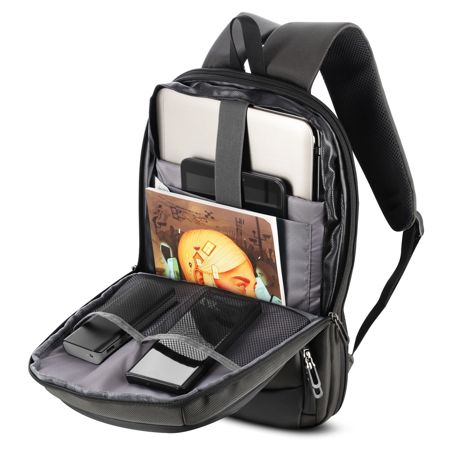 NILS, rucsac pentru laptop din nylon 1680D cu capacitate 19 l, compartiment extensibil +9 cm, buzunar antifurt, curea de fixare pe valiza, model NC4504, gri, 44×29×15 cm