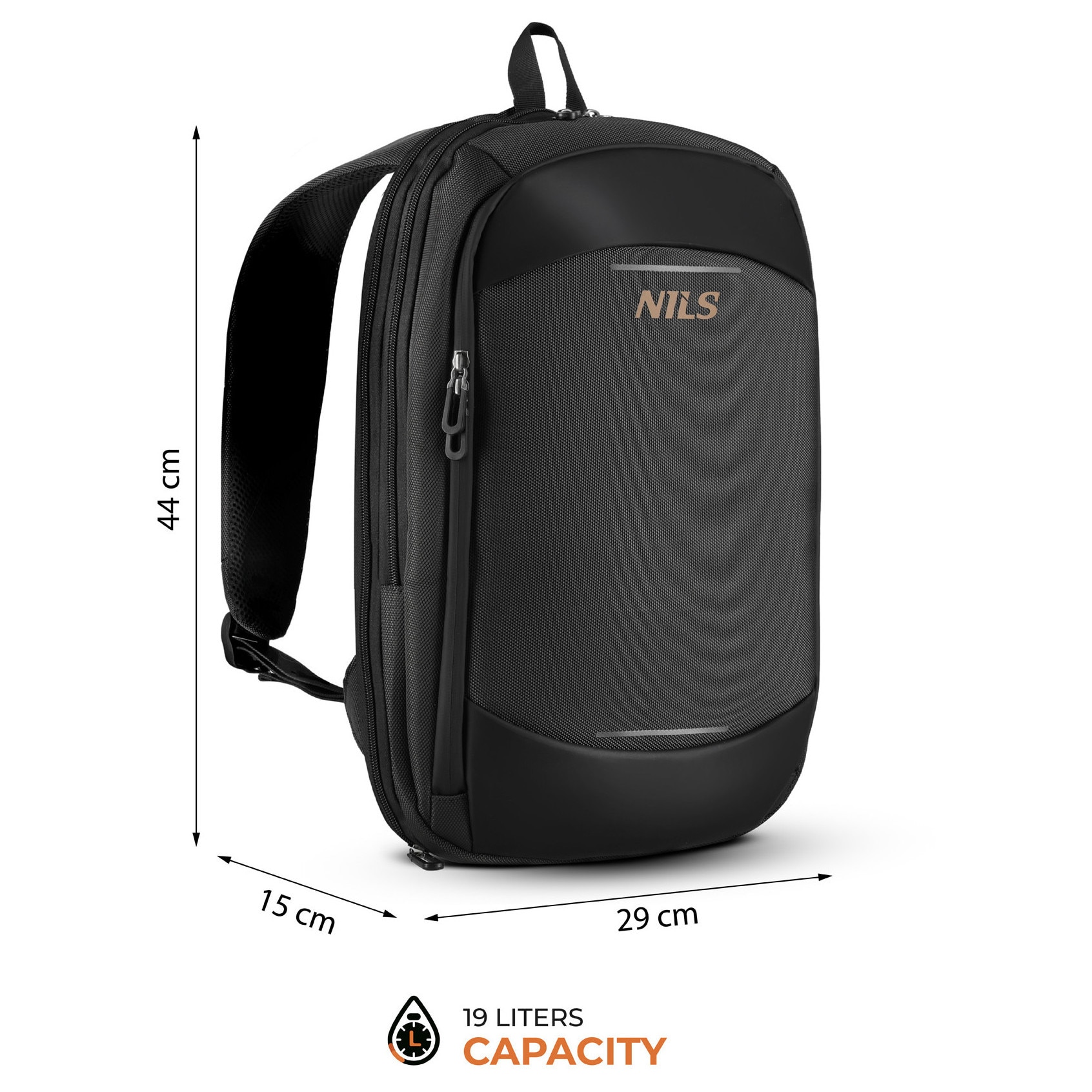 NILS, rucsac pentru laptop din nylon 1680D cu capacitate 19 l, compartiment extensibil +9 cm, buzunar antifurt, curea de fixare pe valiza, model NC4504, gri, 44×29×15 cm