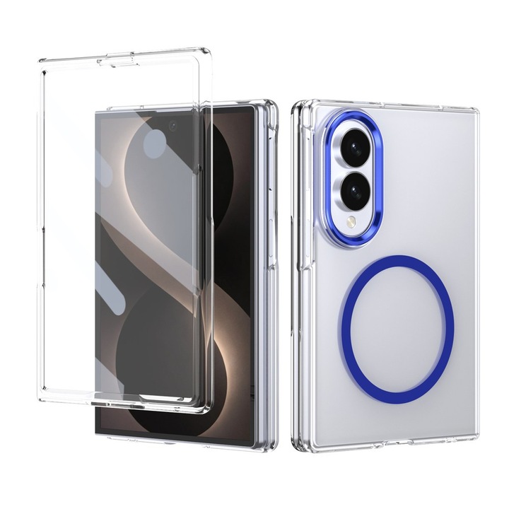 Prémium tok Samsung Galaxy Z Fold8 / Z Fold 8 készülékhez, IceMag 360°, MagSafe kompatibilis, Teljes védelem képernyőfóliával, Ultra-átlátszó, Ütésálló, Átlátszó-kék
