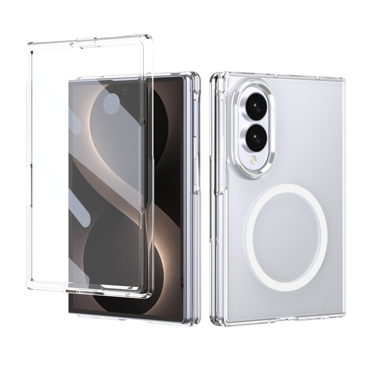 Prémium tok Samsung Galaxy Z Fold8 / Z Fold 8 készülékhez, IceMag 360°, MagSafe kompatibilis, Teljes védelem képernyőfóliával, Ultra-átlátszó, Ütésálló, Átlátszó-fehér