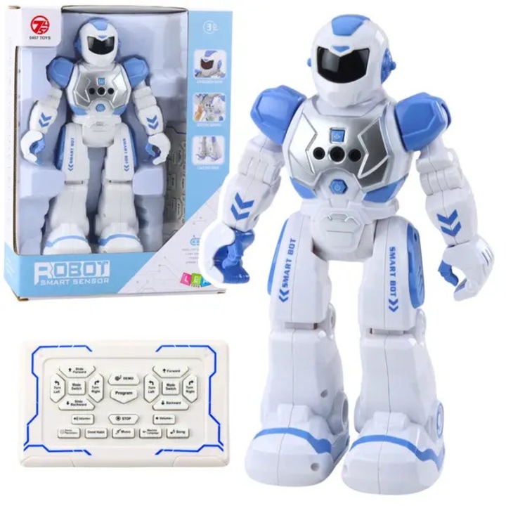 Интерактивен образователен робот SMART BOT CN-k0504-260819-2287 с дистанционно управление, говор и танц, последователно програмиране, въртене на 360°, музика, реакция на допир, бял/син, 26 x 15 x 8.5 см