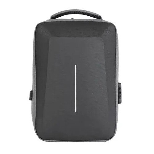 Rucsac antifurt pentru laptop din material textil cu panou frontal rigid, incuietoare cu combinatie, port USB, reflex, 15 L, gri, 44 x 32 x 12 cm