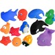 Fürdőjáték készlet, gumi tengeri állatok, többszínű, 13 darab (12 figura kb. 7 cm + szita)