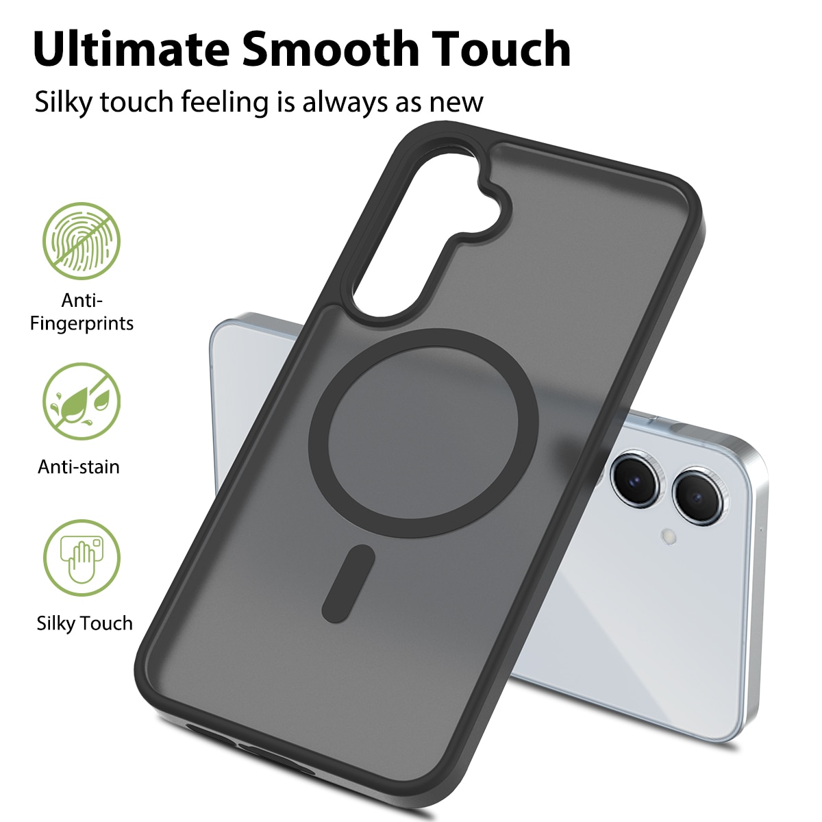 Husa de protectie pentru Samsung Galaxy A55, Omelivon, MagSafe, Incarcare Wireless, Antisoc, Margini Ridicate pentru Protectia Ecranului si a Camerelor, TPU+PU, Design translucid, Alb Transparent
