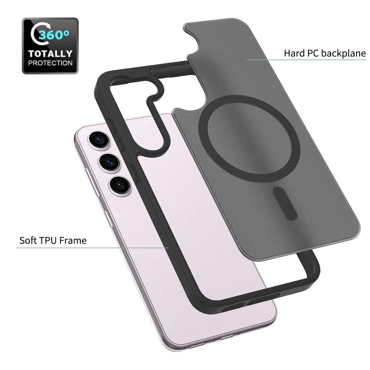 Husa de protectie pentru Samsung Galaxy S23, Omelivon, MagSafe, Incarcare Wireless, Antisoc, Margini Ridicate pentru Protectia Ecranului si a Camerelor, TPU+PU, Design translucid, Alb Transparent