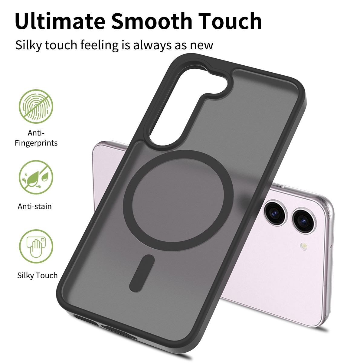 Husa de protectie pentru Samsung Galaxy S23, Omelivon, MagSafe, Incarcare Wireless, Antisoc, Margini Ridicate pentru Protectia Ecranului si a Camerelor, TPU+PU, Design translucid, Alb Transparent