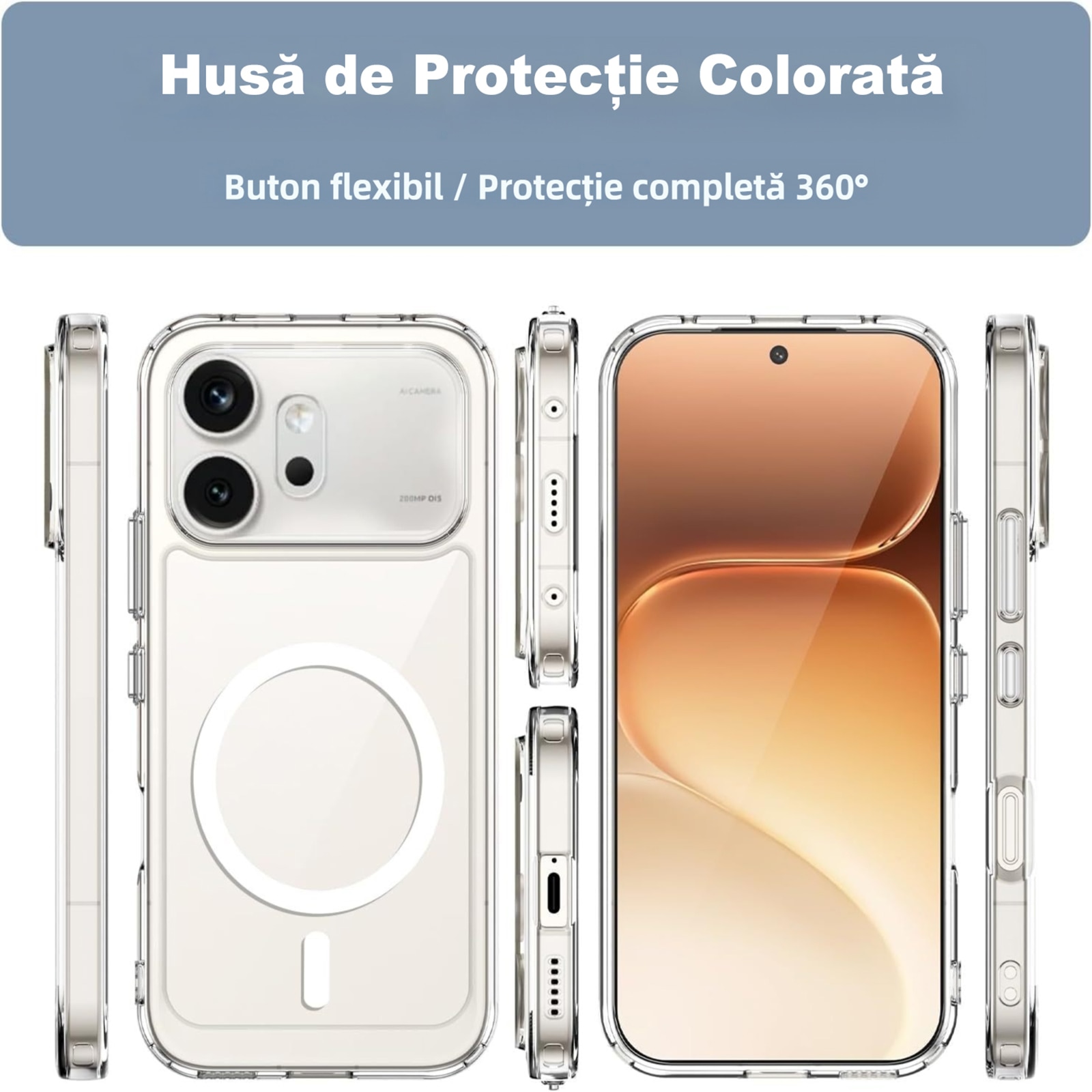 Pachet Husa Magnetica pentru Honor 600 5G cu Protectie de Ecran din Sticla Temperata, MOGU, MagSafe Husa de Protectie Antisoc pentru Telefonul Mobil cu 2 folii de Transparenta Sticla, Protectie de Nivel Militar, TPU+Sticla Securizata, Transparenta