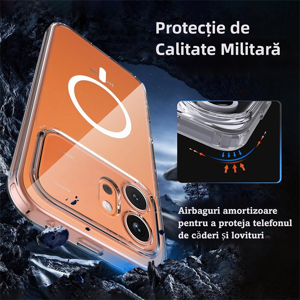 Pachet Husa Magnetica pentru Honor 600 5G cu Protectie de Ecran din Sticla Temperata, MOGU, MagSafe Husa de Protectie Antisoc pentru Telefonul Mobil cu 2 folii de Transparenta Sticla, Protectie de Nivel Militar, TPU+Sticla Securizata, Transparenta