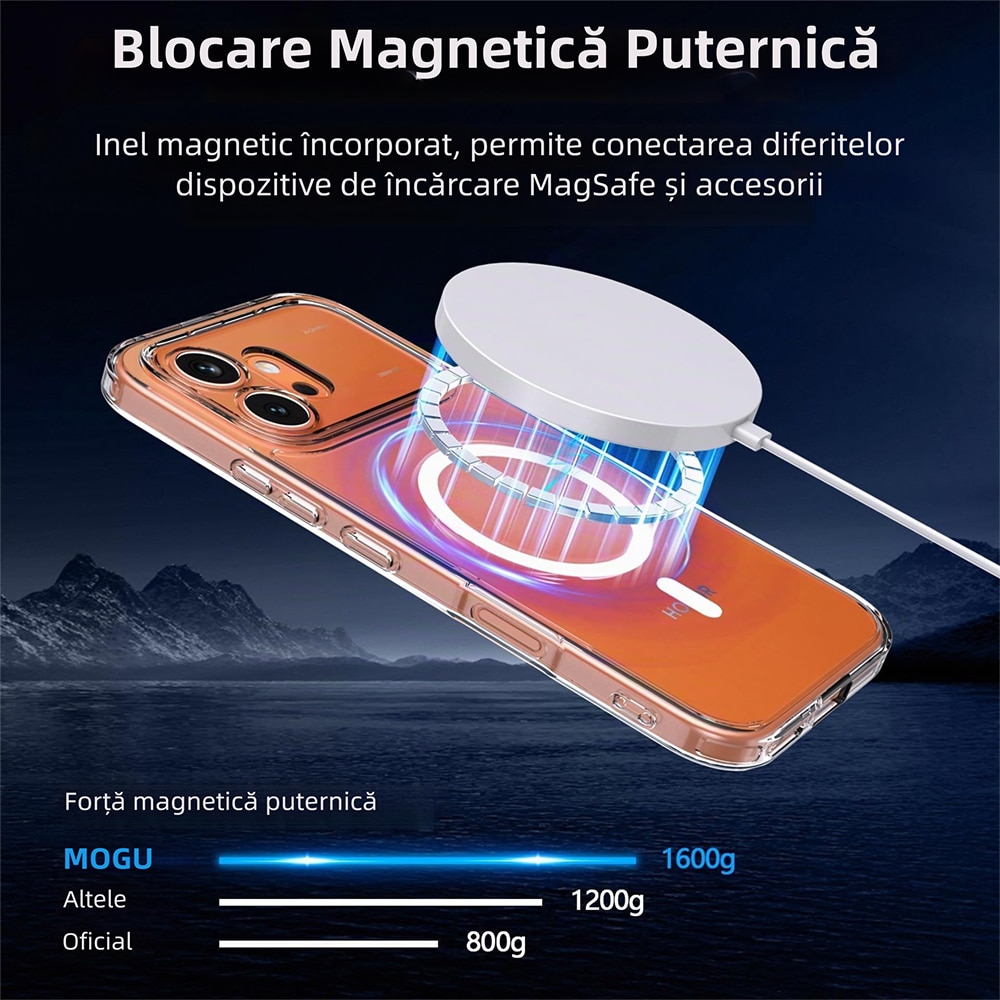 Pachet Husa Magnetica pentru Honor 600 5G cu Protectie de Ecran din Sticla Temperata, MOGU, MagSafe Husa de Protectie Antisoc pentru Telefonul Mobil cu 2 folii de Transparenta Sticla, Protectie de Nivel Militar, TPU+Sticla Securizata, Transparenta
