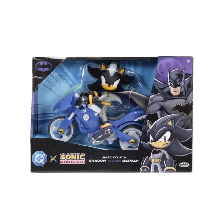 Превозно средство с фигурка DC x Sonic Batcycle Shadow/Batman, подвижна фигурка с 22 стави, синьо, батцикъл 18x7x10 см, фигурка 12,5 см