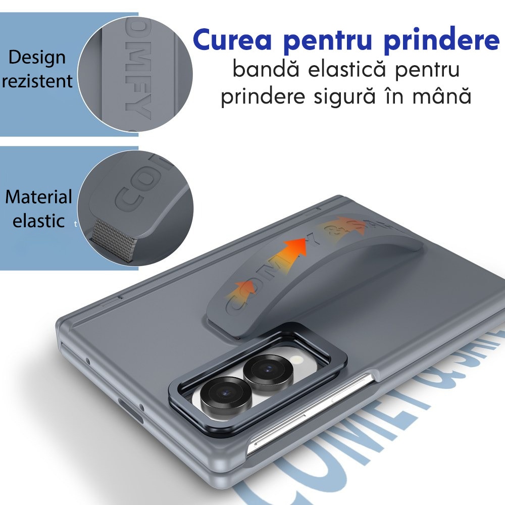 Husa pentru Samsung Galaxy Z Fold 8, DaDen CamBracket, Protectie completa 360°, Protectie ecran, Stativ integrat, Curea pentru prindere, Protectie balama, Gri