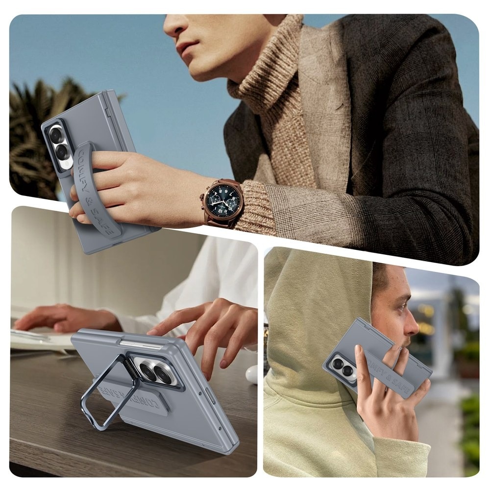Husa pentru Samsung Galaxy Z Fold 8, DaDen CamBracket, Protectie completa 360°, Protectie ecran, Stativ integrat, Curea pentru prindere, Protectie balama, Gri