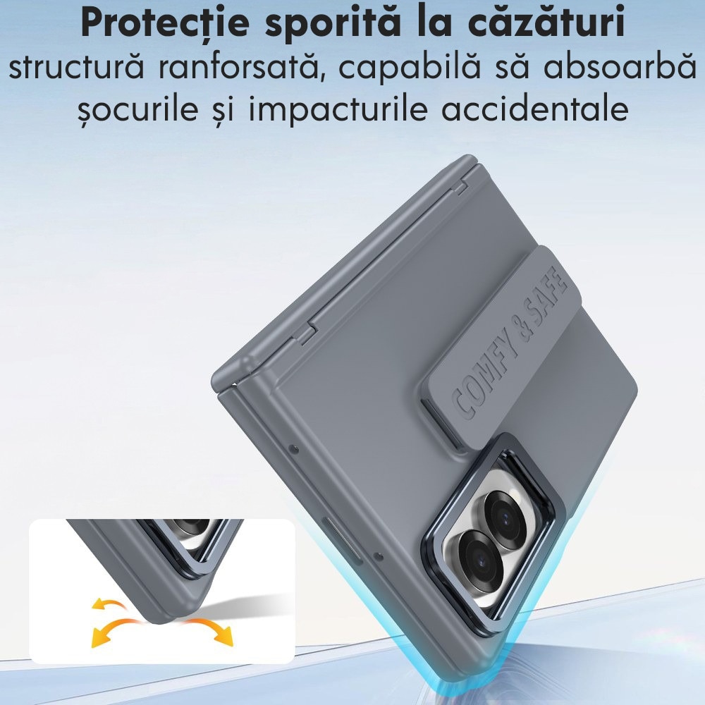 Husa pentru Samsung Galaxy Z Fold 8, DaDen CamBracket, Protectie completa 360°, Protectie ecran, Stativ integrat, Curea pentru prindere, Protectie balama, Gri