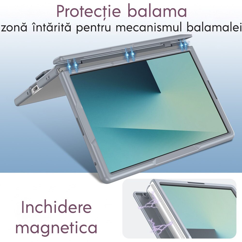 Husa pentru Samsung Galaxy Z Fold 8, DaDen CamBracket, Protectie completa 360°, Protectie ecran, Stativ integrat, Curea pentru prindere, Protectie balama, Gri
