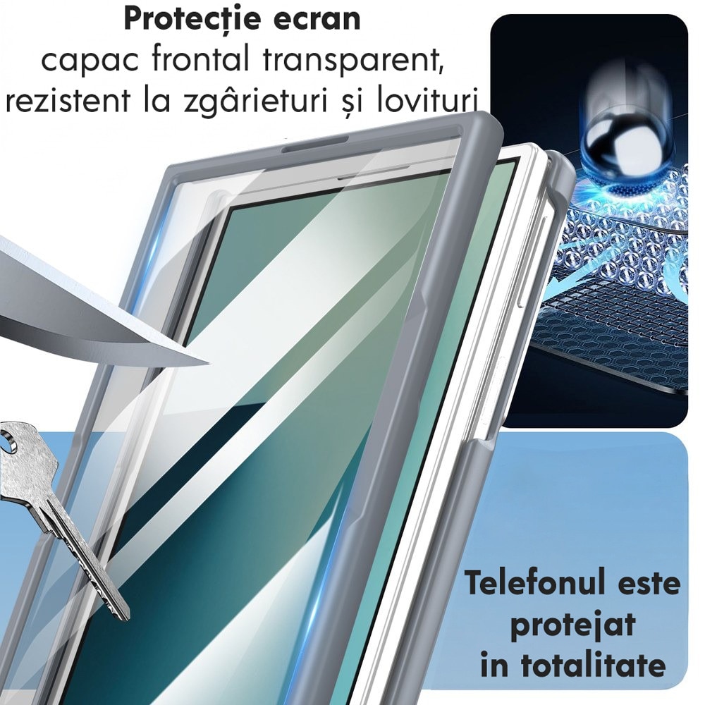 Husa pentru Samsung Galaxy Z Fold 8, DaDen CamBracket, Protectie completa 360°, Protectie ecran, Stativ integrat, Curea pentru prindere, Protectie balama, Gri